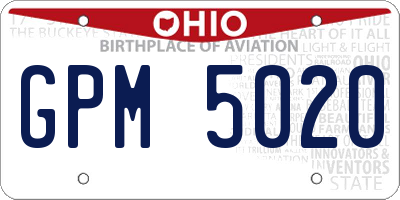 OH license plate GPM5020