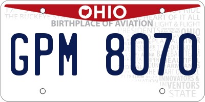 OH license plate GPM8070