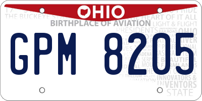 OH license plate GPM8205