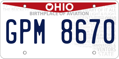 OH license plate GPM8670