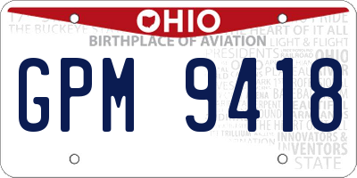 OH license plate GPM9418