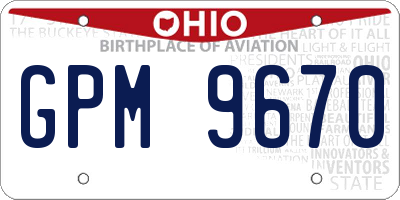 OH license plate GPM9670