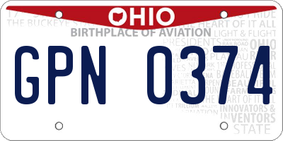 OH license plate GPN0374