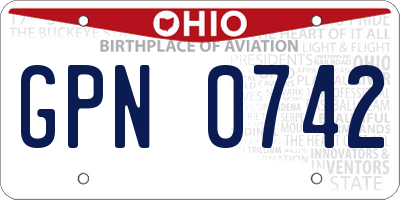 OH license plate GPN0742