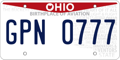 OH license plate GPN0777