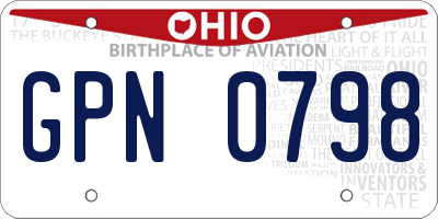 OH license plate GPN0798