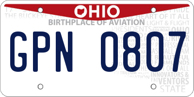 OH license plate GPN0807