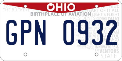 OH license plate GPN0932