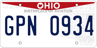 OH license plate GPN0934