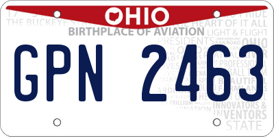 OH license plate GPN2463
