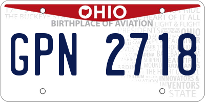 OH license plate GPN2718