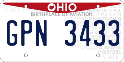OH license plate GPN3433