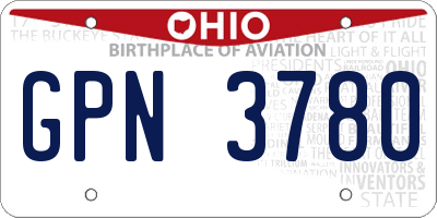 OH license plate GPN3780