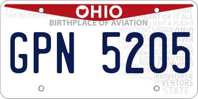 OH license plate GPN5205