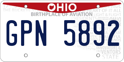 OH license plate GPN5892