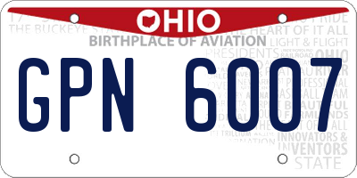 OH license plate GPN6007