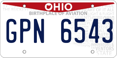 OH license plate GPN6543