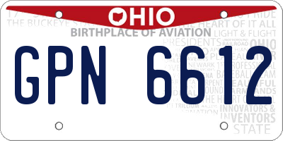 OH license plate GPN6612