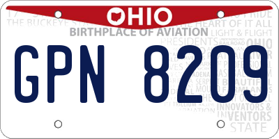 OH license plate GPN8209