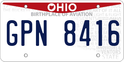 OH license plate GPN8416