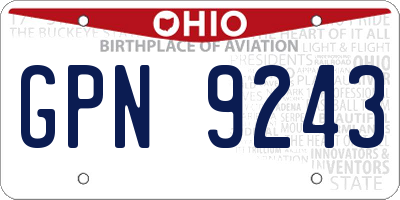 OH license plate GPN9243