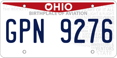 OH license plate GPN9276