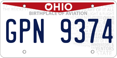 OH license plate GPN9374