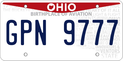 OH license plate GPN9777
