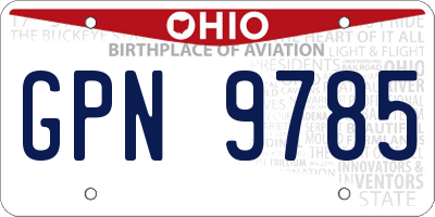 OH license plate GPN9785