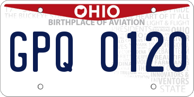 OH license plate GPQ0120