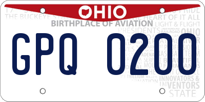 OH license plate GPQ0200