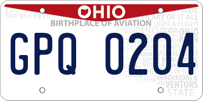 OH license plate GPQ0204
