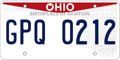 OH license plate GPQ0212