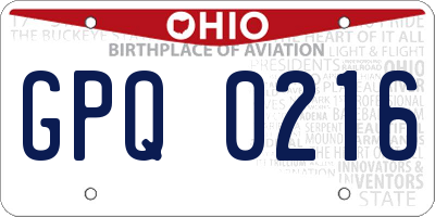 OH license plate GPQ0216
