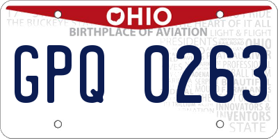 OH license plate GPQ0263