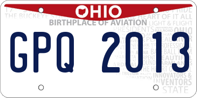 OH license plate GPQ2013