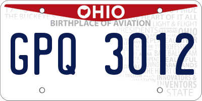 OH license plate GPQ3012