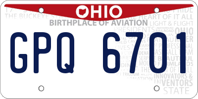 OH license plate GPQ6701