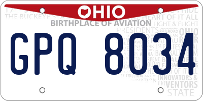 OH license plate GPQ8034