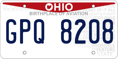 OH license plate GPQ8208