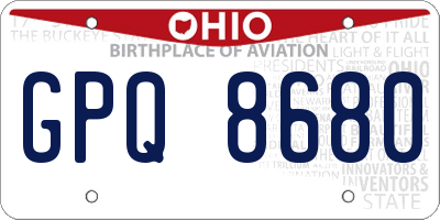 OH license plate GPQ8680