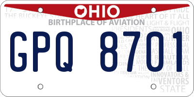 OH license plate GPQ8701