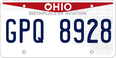 OH license plate GPQ8928