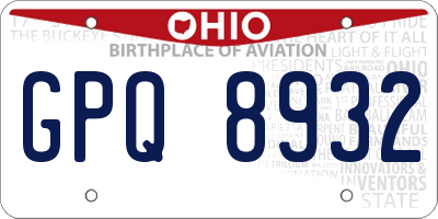 OH license plate GPQ8932
