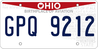 OH license plate GPQ9212