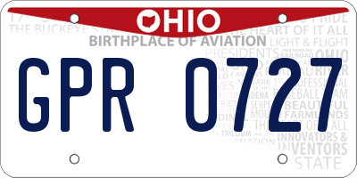 OH license plate GPR0727