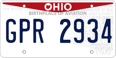 OH license plate GPR2934