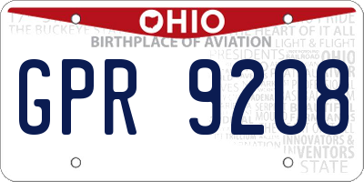 OH license plate GPR9208