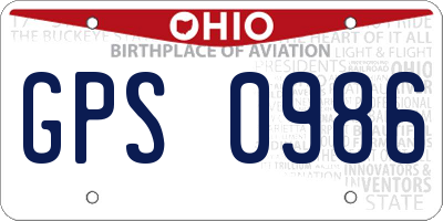 OH license plate GPS0986