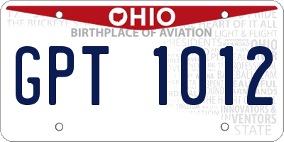OH license plate GPT1012